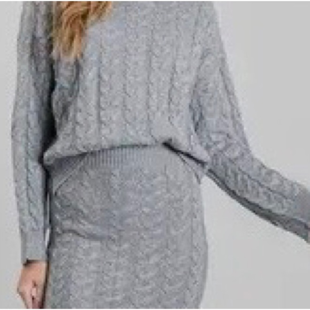0824. Gray Cable Knit Sweater and Maxi Skirt Set - Picture 2 of 2